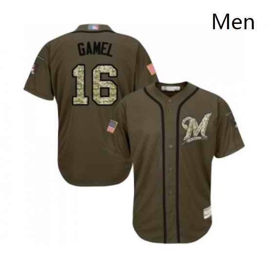 Mens Milwaukee Brewers 16 Ben Gamel Authentic Green Salute to Service Baseball Jersey